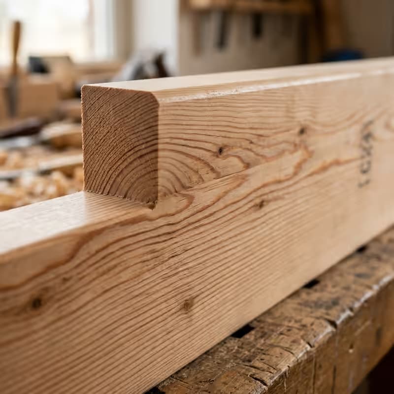 Zbliżenie na precyzyjnie strugane drewno konstrukcyjne widoczne słoje