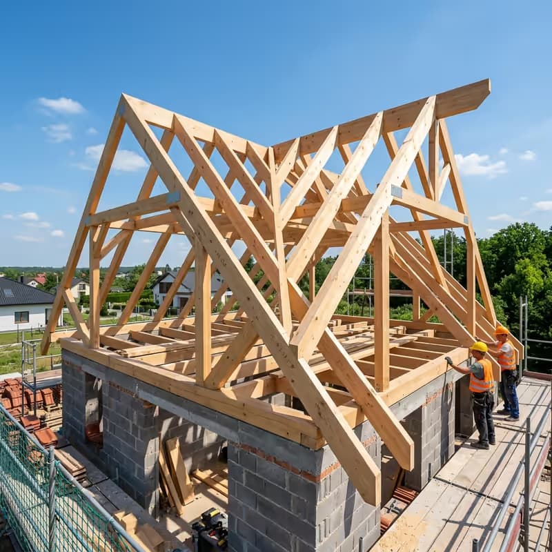 Więźba dachowa - solidne belki z drewna konstrukcyjnego
